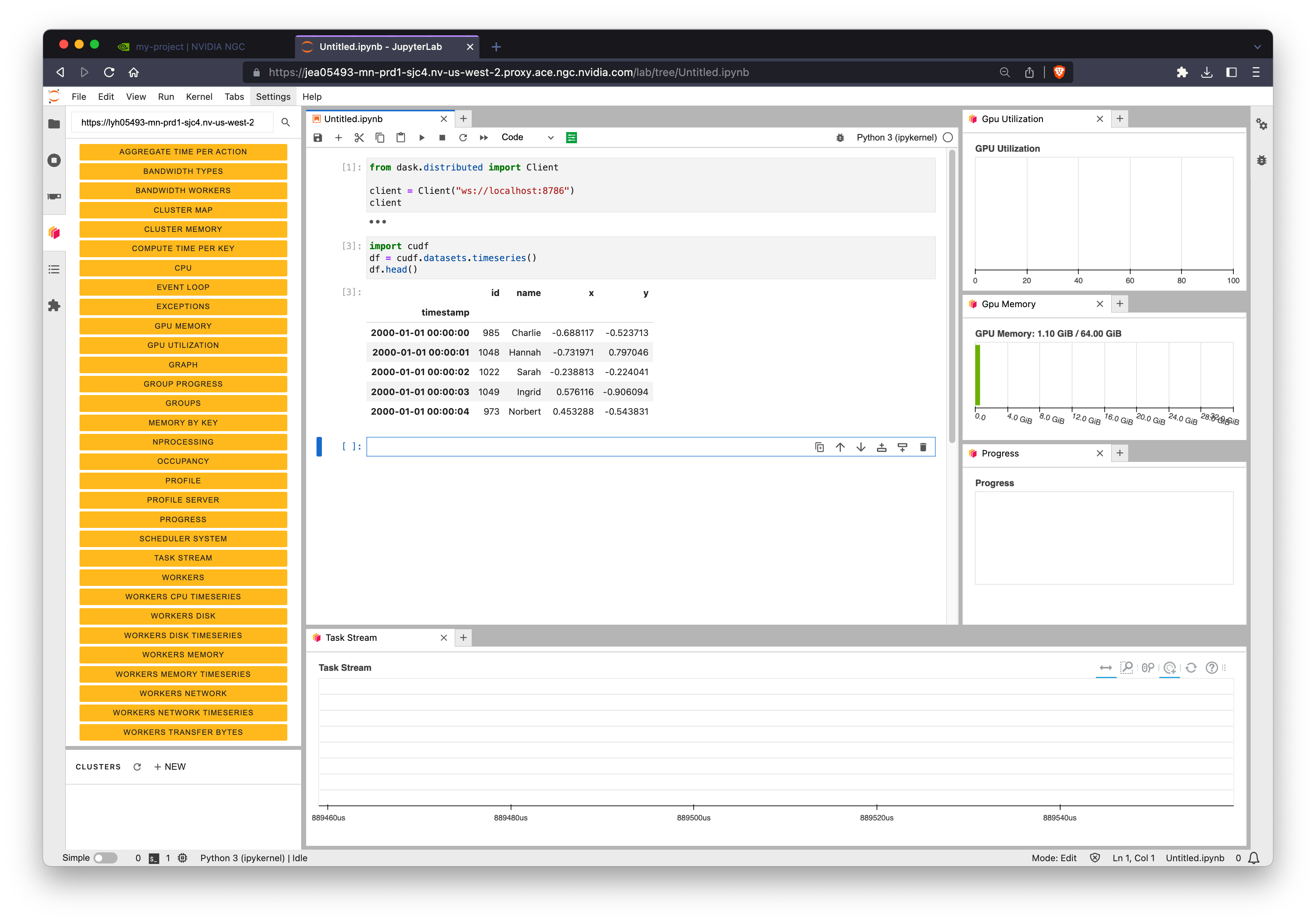 Screenshot of importing and using cudf in a notebook