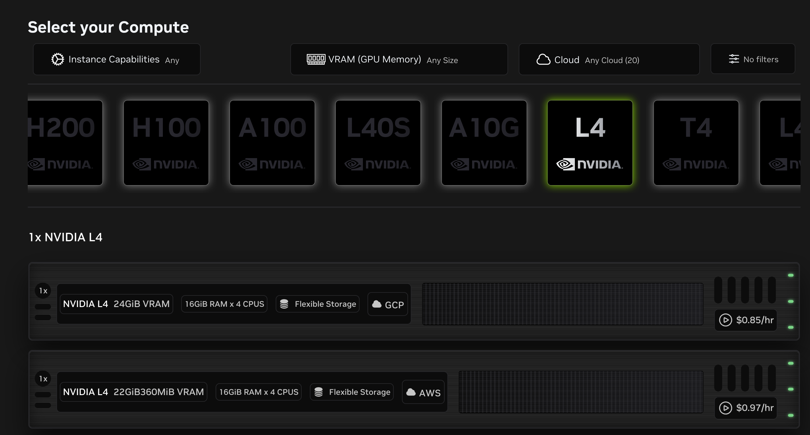 Screenshot of the "Choose a compute type" UI