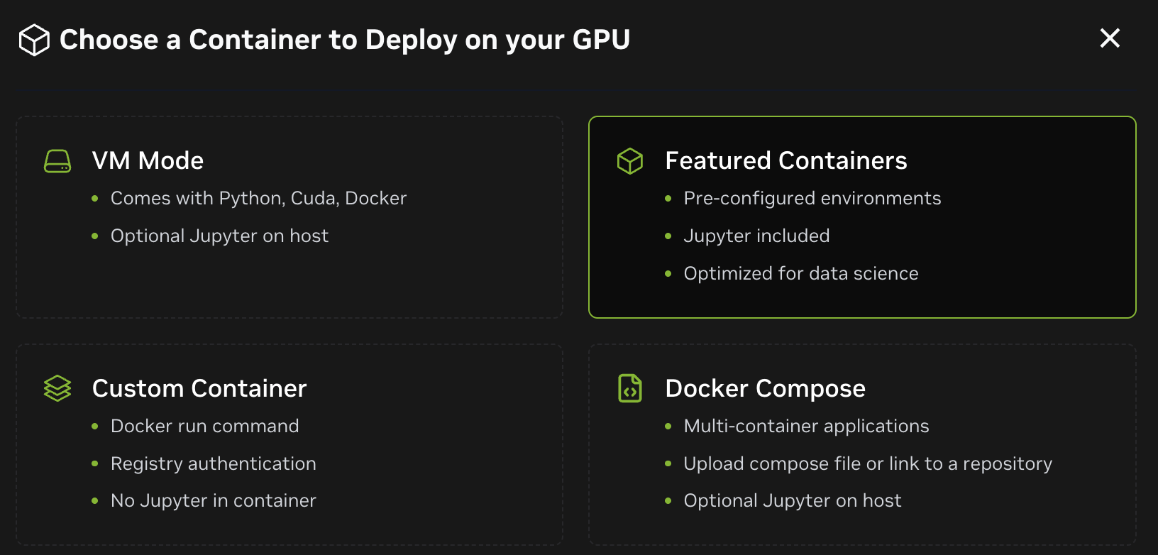 Screenshot showing "Featured Containers" highlighted