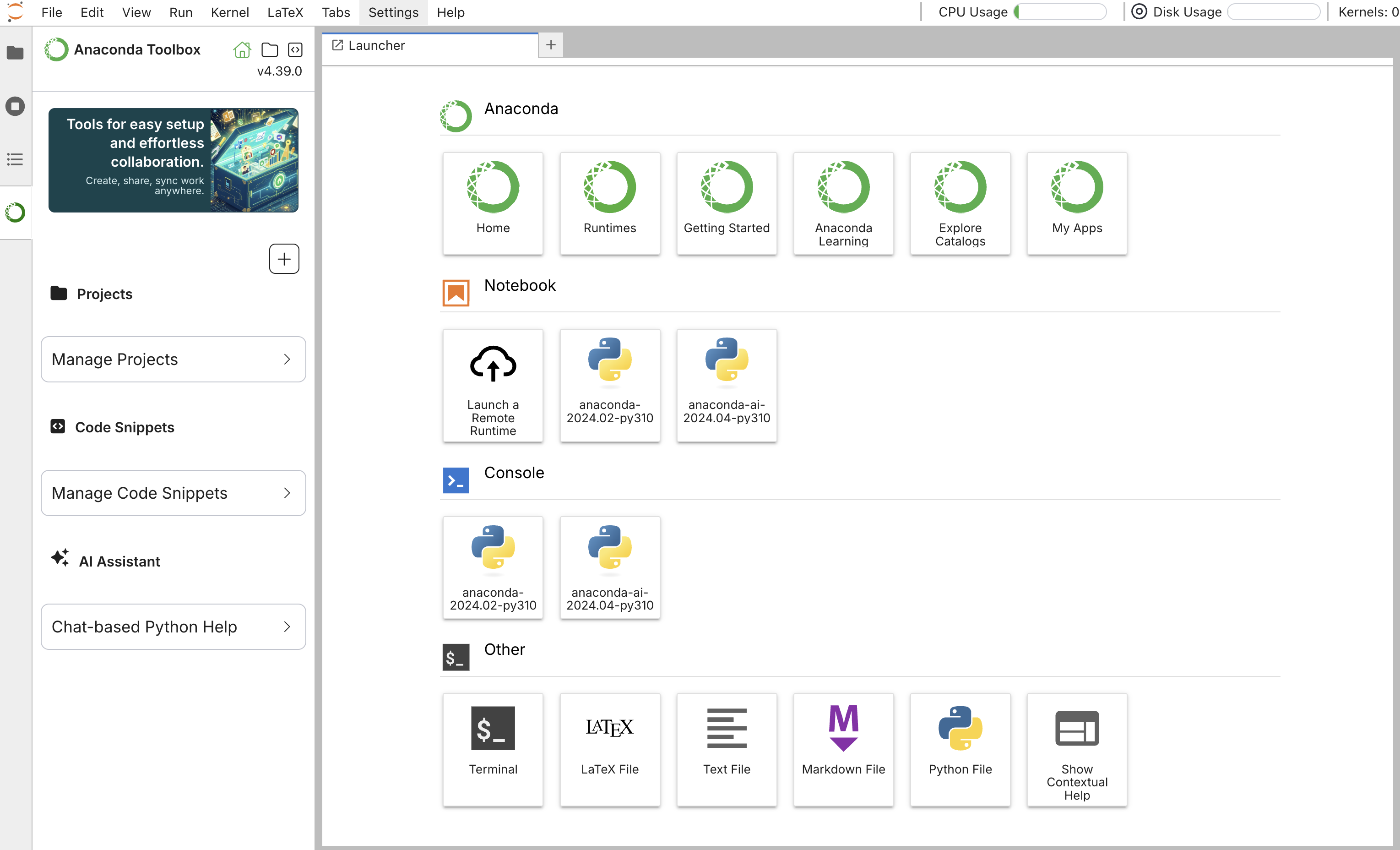 Screenshot of the "Jupyter Lab Launcher" UI