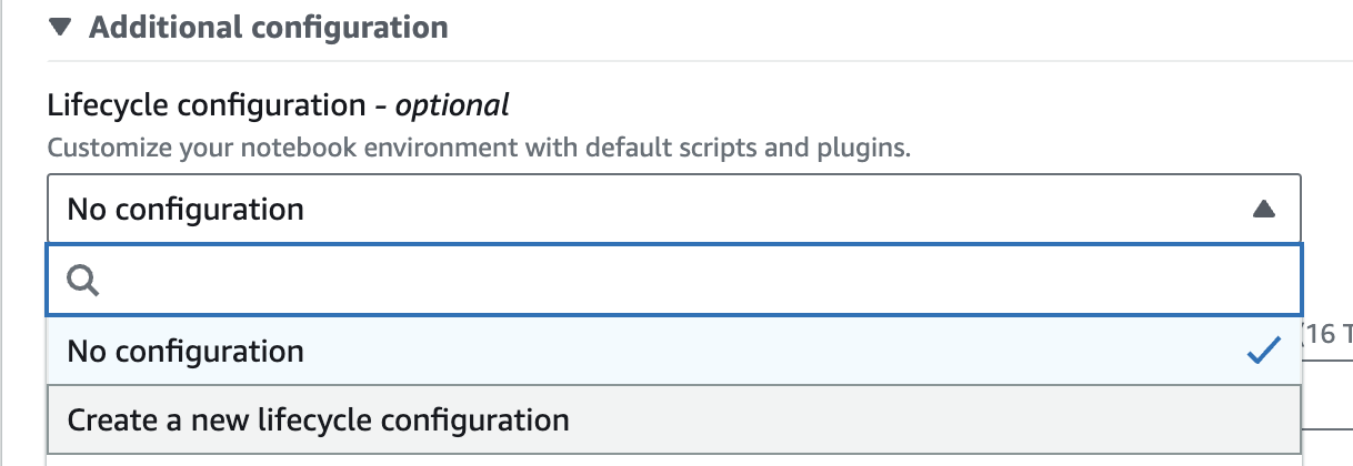 Screenshot of the create lifecycle configuration screen