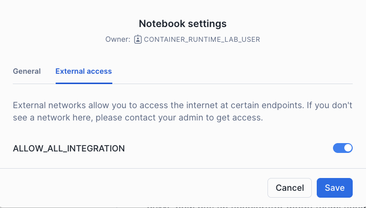 Screenshot of Notebook setting external access